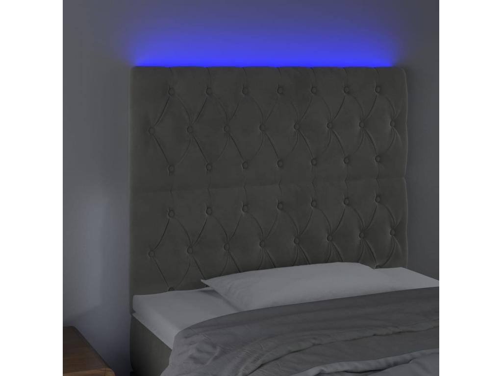 Light Grey LED Headboard 90x7x118/128 cm Velvet
