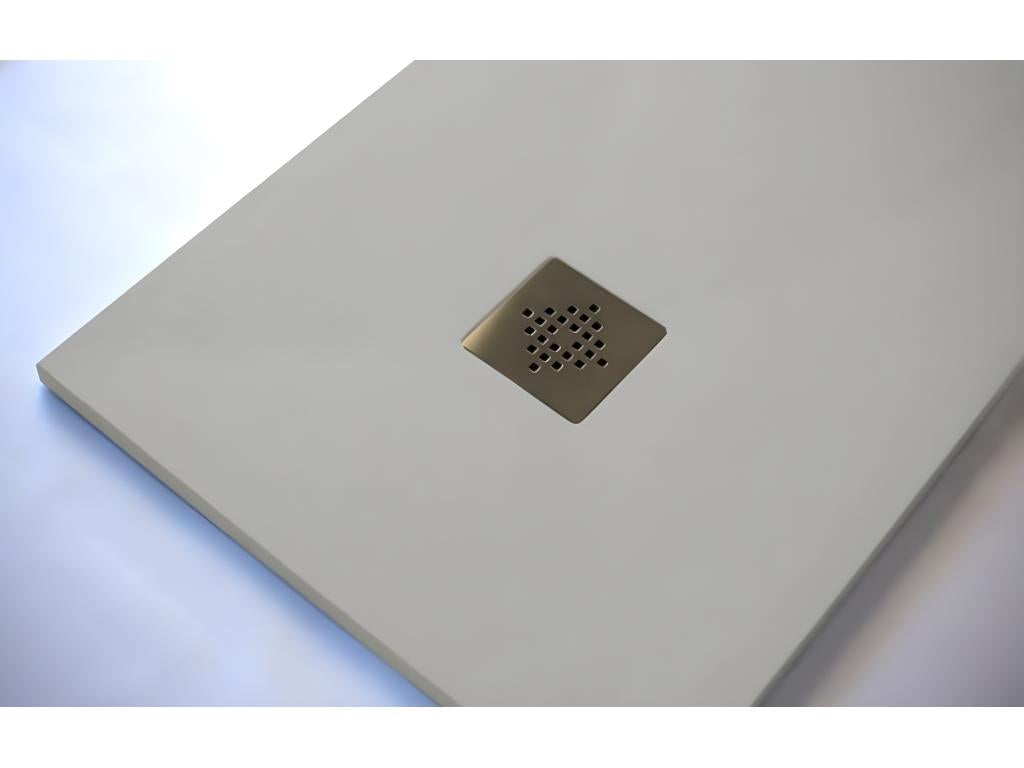Extra-flat 80x170 cm PURE shower tray in grey slate-effect resin with stainless steel grate 68015RNIP