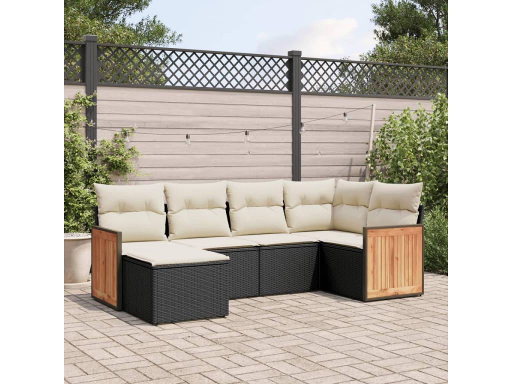 6-piece garden furniture set with cushions, black woven resin 16489TLCU
