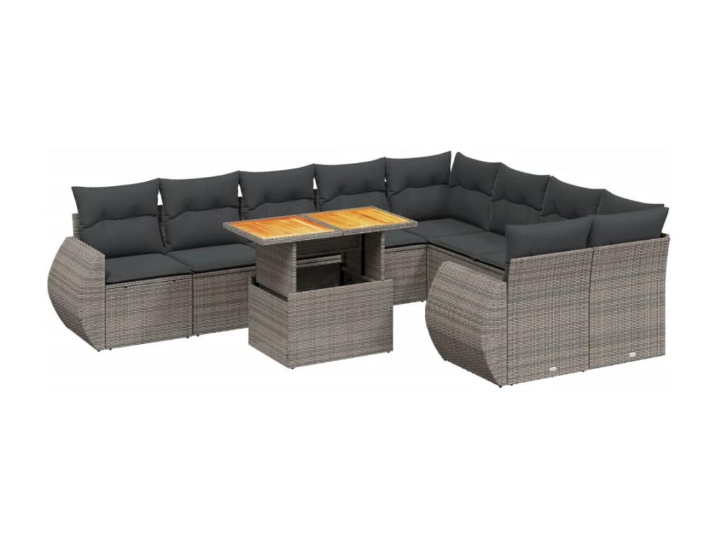 Garden furniture set with cushions, 10 pieces, grey woven resin, 17052ECAC