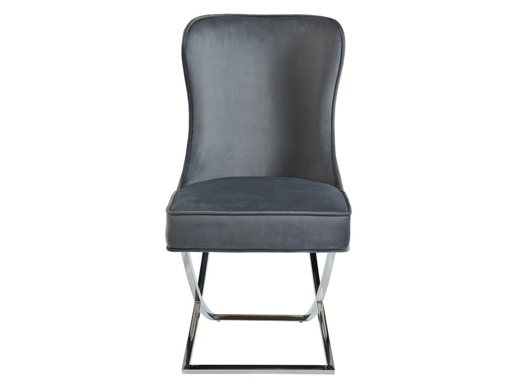 Set of 2 velvet and chrome stainless steel chairs - Grey - Nidchicshop 79533FQKB