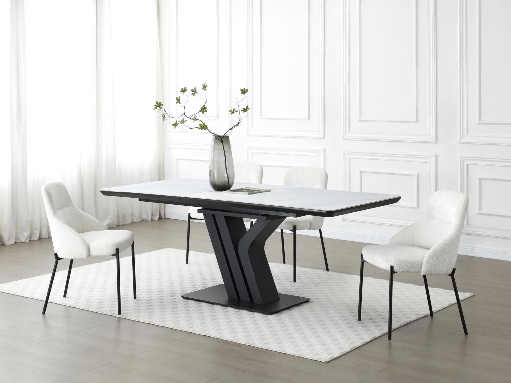 Bohometop Extendable Dining Table for 6 to 8 People in Ceramic and Metal - White and Black Marble Effect - Bohometop 20412HYZN
