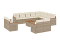 13-piece garden furniture set with cushions, beige wicker resin, 15098MRSK
