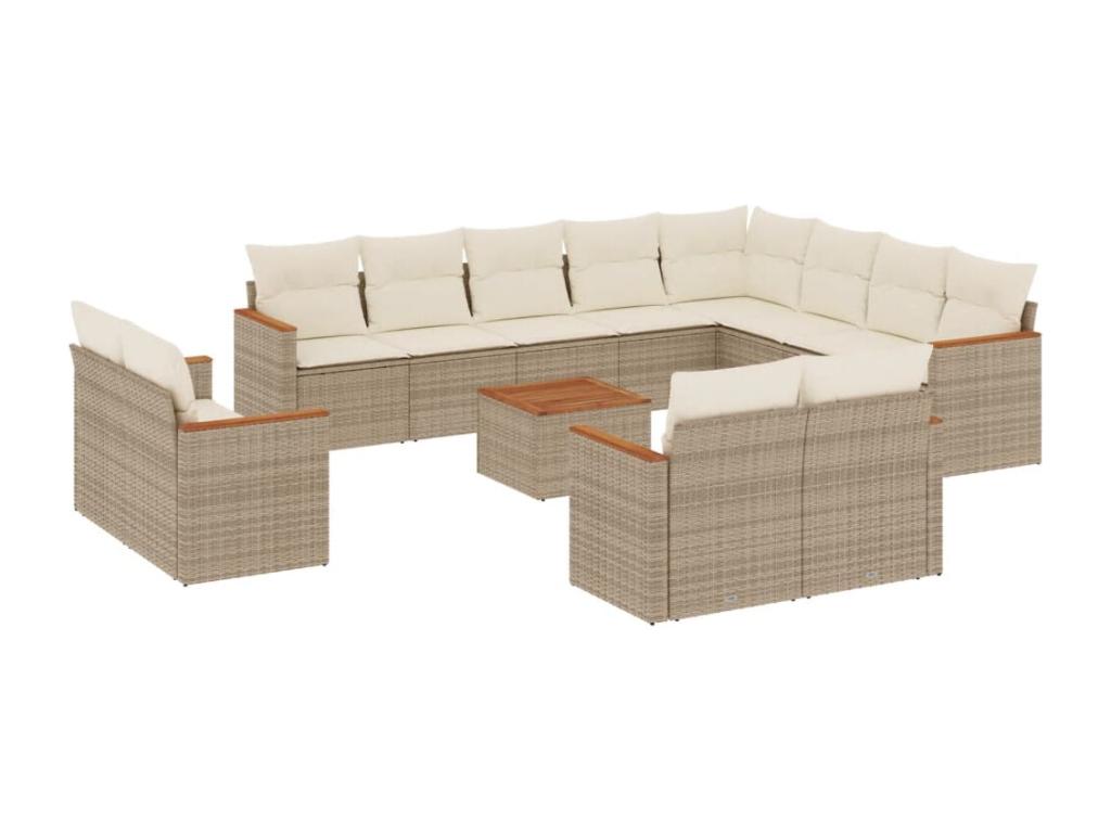 13-piece garden furniture set with cushions, beige wicker resin, 15098MRSK