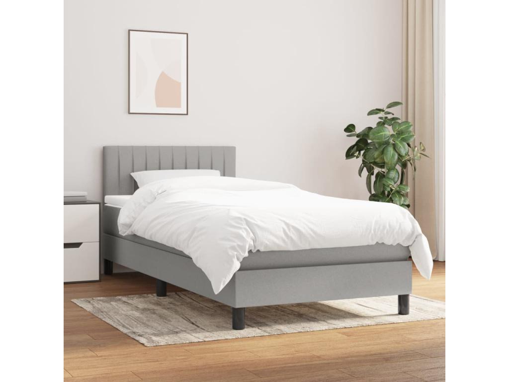 Upholstered bed base with mattress, light grey, 90x200 cm, fabric, 86750FDZN