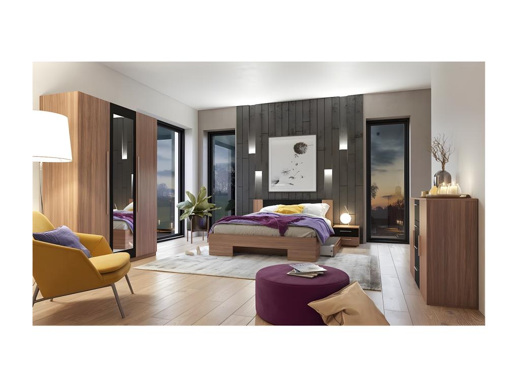 Adult bed 160x200 Nidchicshop collection - Nidchicshops bedside tables - Red Walnut and black color 74950GRGU