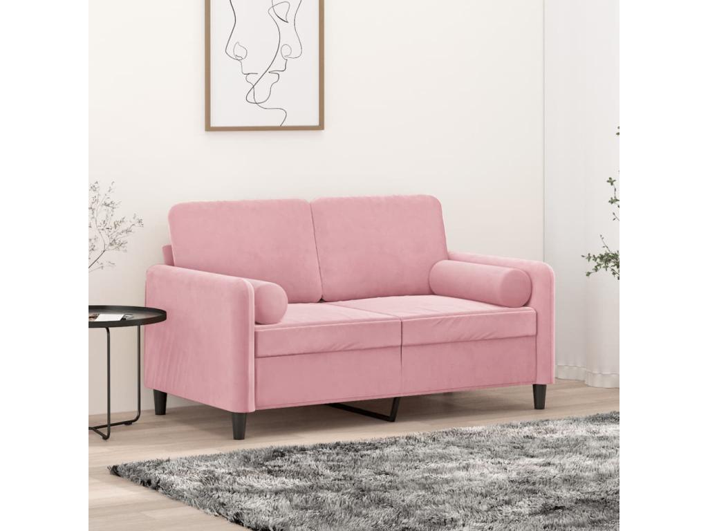 2-seater sofa with decorative pink cushions, 120 cm, velvet, 27963SOPD