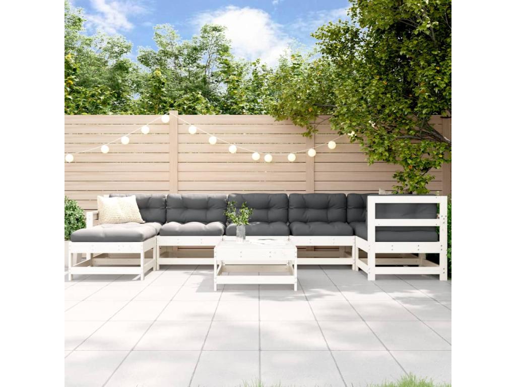 8-piece garden furniture set with cushions, white solid wood, 55465YZLN
