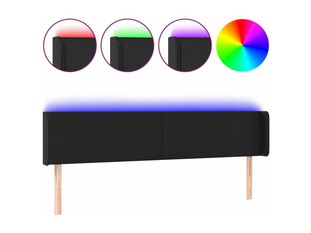Black LED Headboard 203x16x78/88 cm Faux Leather 68790JOGH
