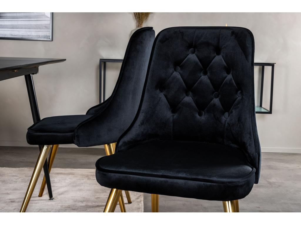 Bohometop extendable table set (120/160 cm length), black, and 4 Velvet Bohometop chairs in black velvet with brass trim. 94548ZFEF
