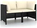 2-seater garden sofa with cushions, black woven resin, 78155ZEOC