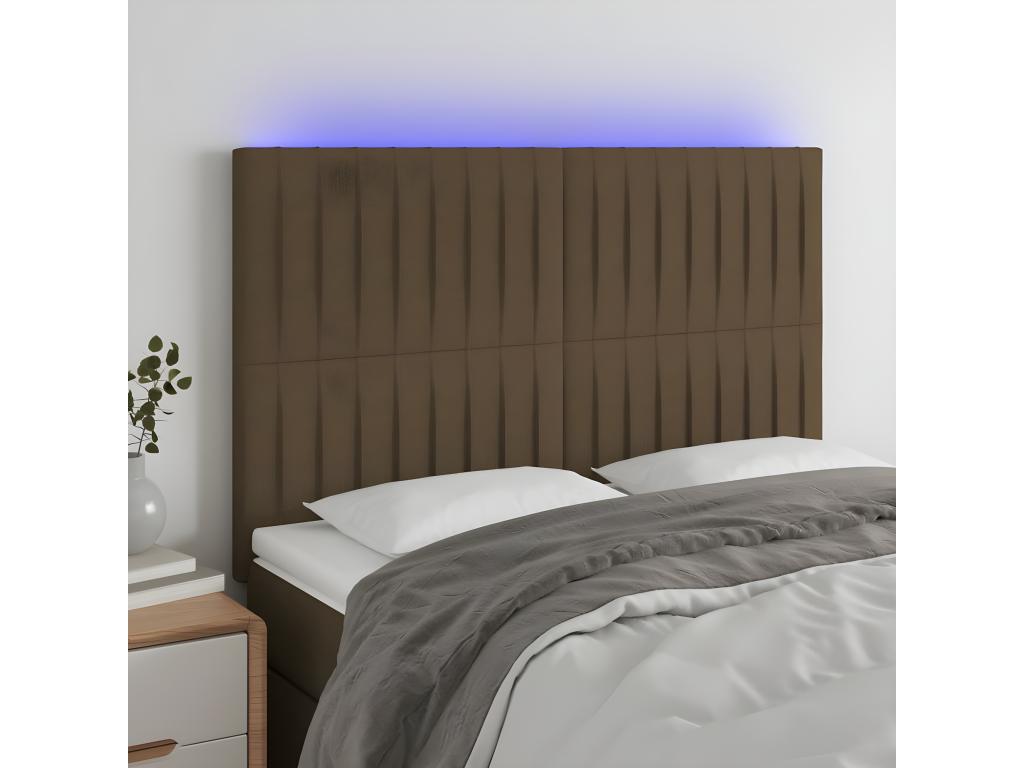 LED Headboard, Dark Brown, 144x5x118/128 cm, Fabric 30180XTPP