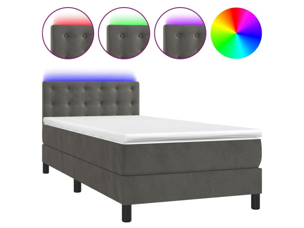 Bohometop bed base with mattress and LED lighting, dark grey, 90x190cm, 65739ETXE