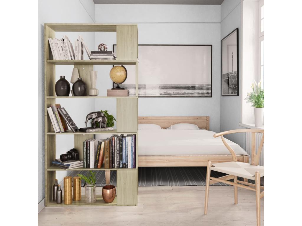 Nidchicshop Oak Engineered Wood Bookshelf/Room Divider 04085QGJJ