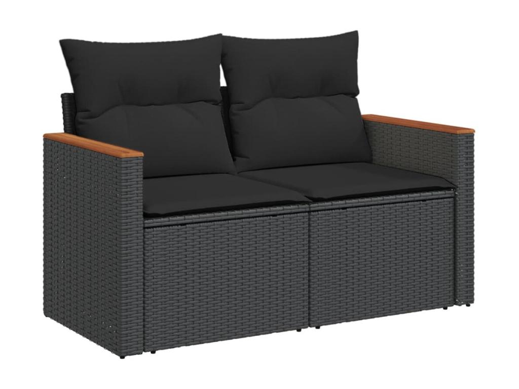 11-piece garden furniture set with cushions, black woven resin, 35069BMZD