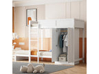 Bunk bed 90x200cm children's bed with wardrobe, high safety rail, white teen bed 01740QPHT