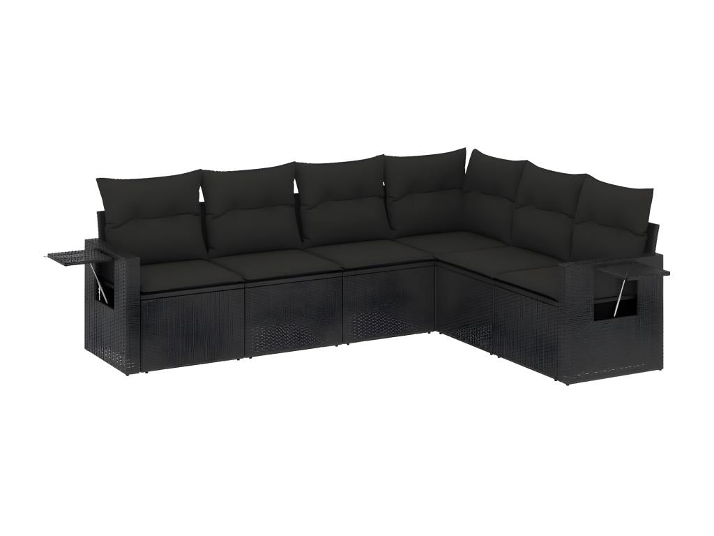 6-piece garden furniture set with cushions, black wicker resin 48218HNKJ