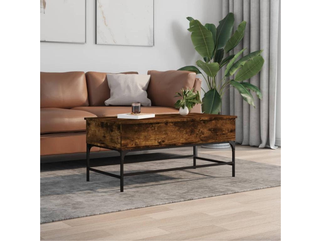 Smoked oak coffee table, 100x50x45 cm, engineered wood and metal