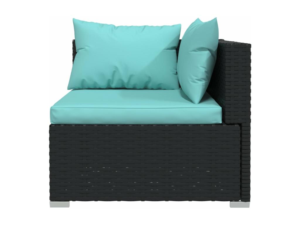 4-piece garden furniture set with cushions, black woven resin, 3