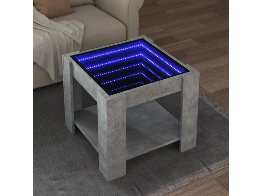 Coffee table with LED, concrete grey, 53x53x45 cm, engineered wood, 62039PMEC
