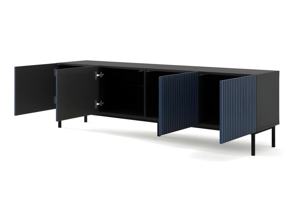 TV stand/Hi-Fi cabinet on legs, Black/Navy Blue, 200x42x58cm, Nidchicshop, Painted, Black Framed Legs, 43656ZKIR
