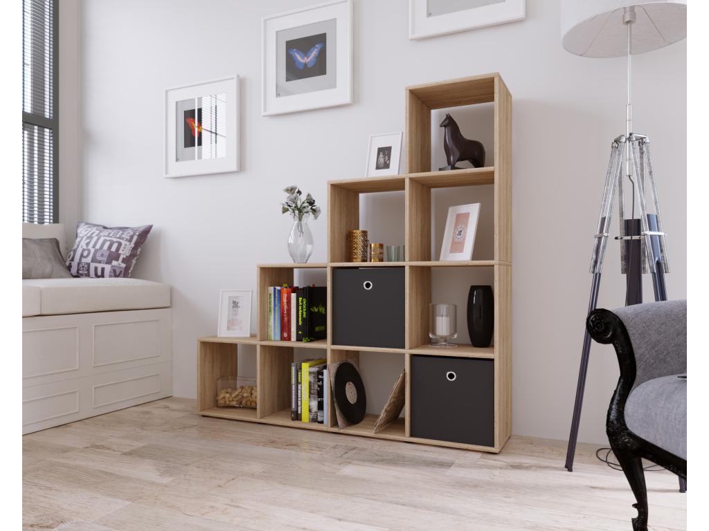 Bohometop Wooden Staircase Shelf Bohometop Freestanding Shelf Room Divider 10 Compartments Bohometop Oak Bohometop Rough Sawn 81635FMDT