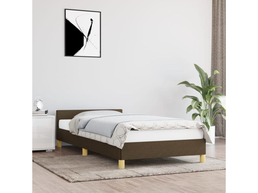 Bed frame with headboard, dark brown, 80x200 cm, fabric, 96003ERMN