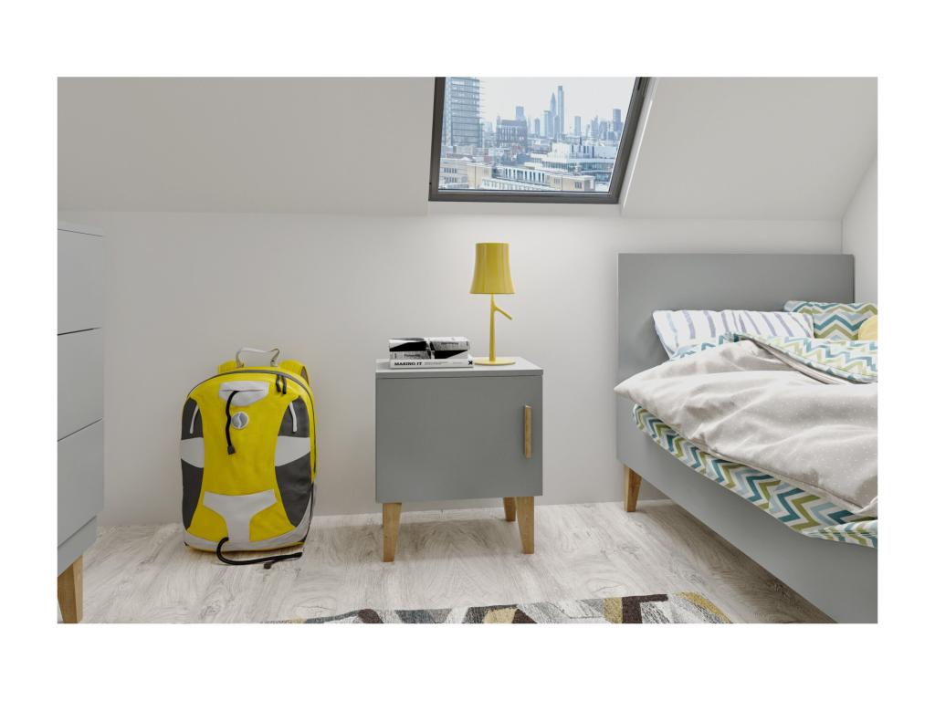 Children's bedside table in grey with oak wood legs Bohometop 40043ZPOG