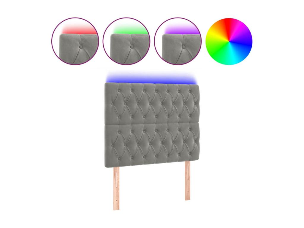 Light Grey LED Headboard 90x7x118/128 cm Velvet