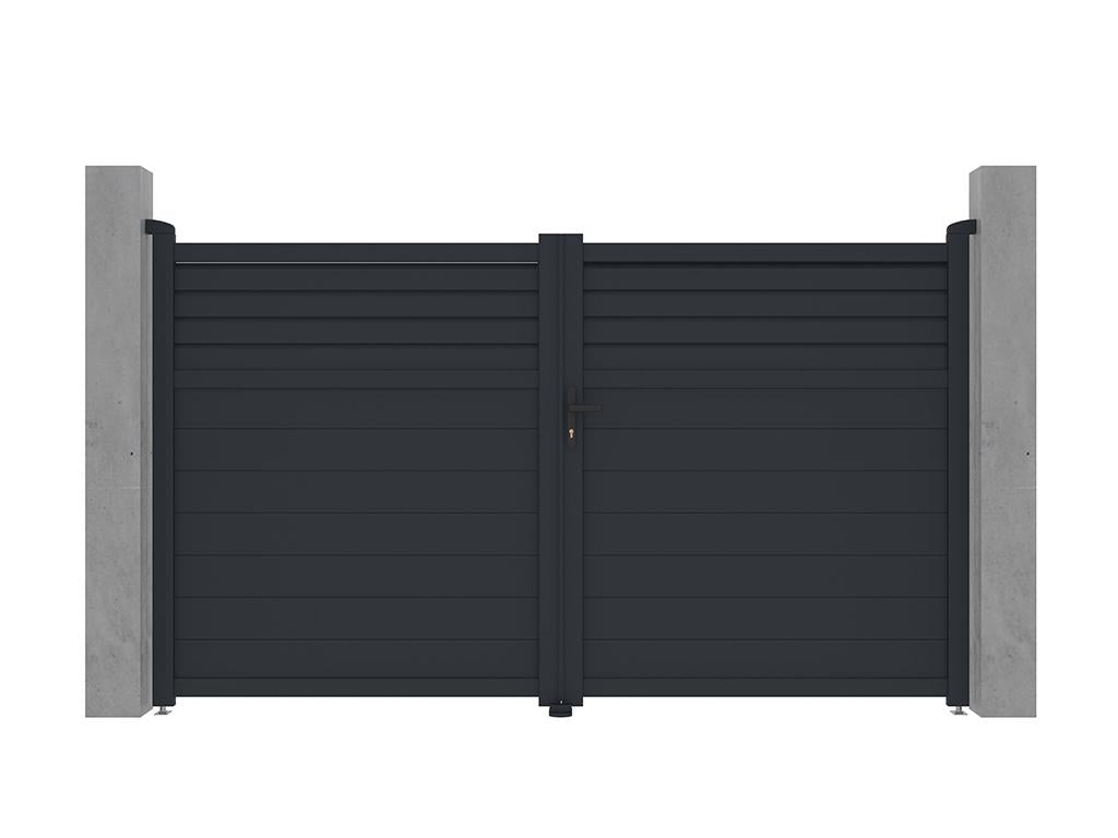 Anthracite aluminum swing gate with louvers, 305cm wide x 181cm high - Bohometop 81400NSWE