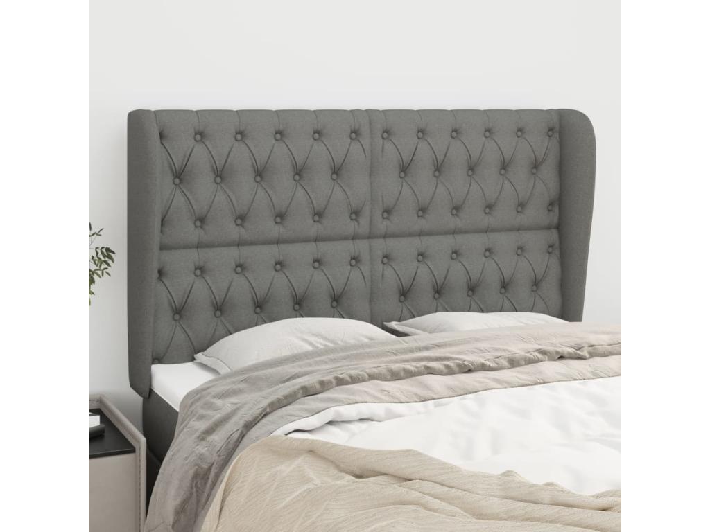 Headboard with wings, Dark Grey, 163x23x118/128 cm, Fabric, 06572KNUI