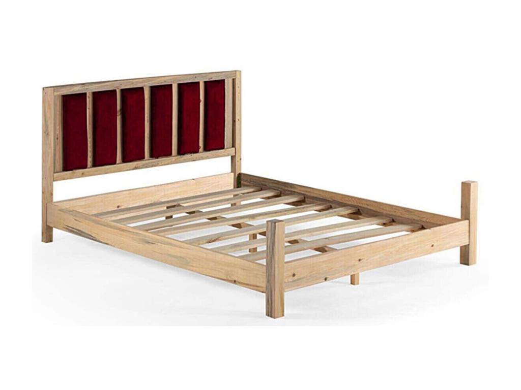 Light solid wood bed with soft fabric headboard Nidchicshop - 7 sizes - Burgundy color - 200x200 86729MARC