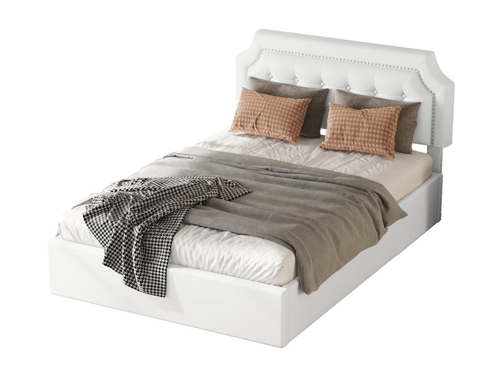 White upholstered flat bed 140 x 200cm Minimalist design Elegant interior 00071WUON