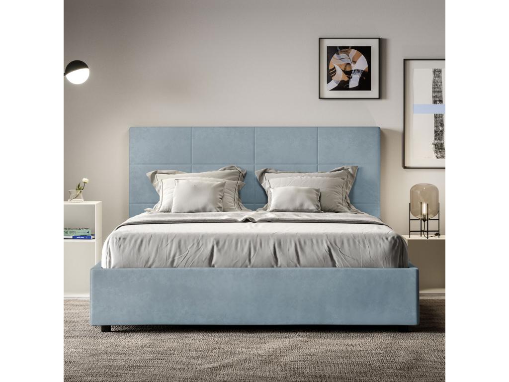 Double bed with upholstered slatted base 140x190 microfiber light blue Bohometop 10439BWYG