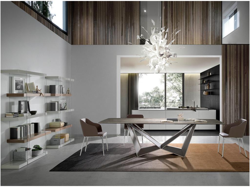 Modern shelf in walnut and lacquered wood, Roma - Sulphur color