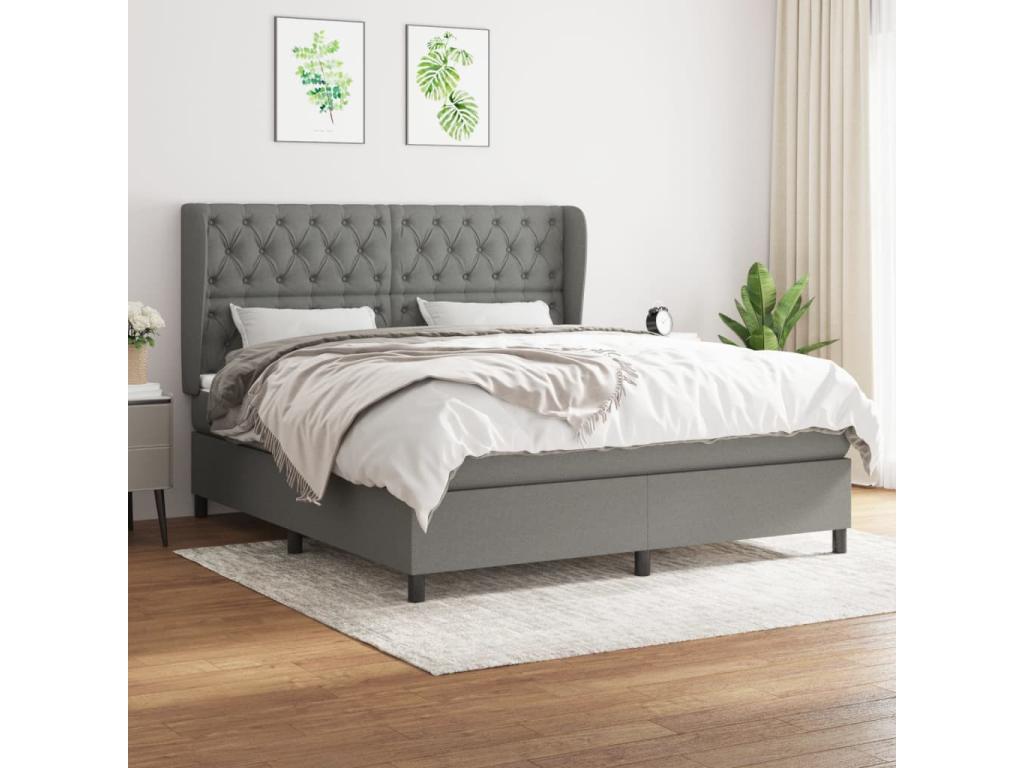 Upholstered bed base with mattress, dark grey, 160x200cm, fabric, 20299YEDR