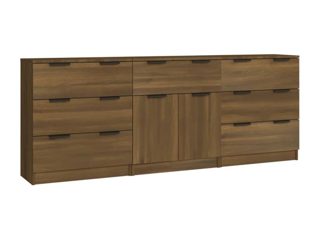 3-Piece Buffet Set, Brown Oak, Engineered Wood, 46900NRGU