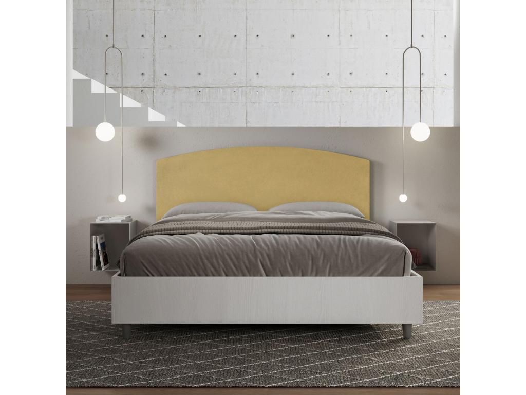 Bed without slatted base 160x200 white ash frame ochre microfiber headboard Bohometop 13831YXPH