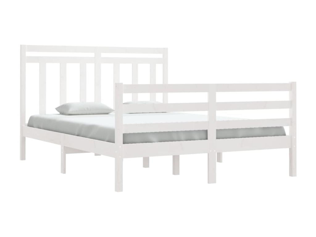 White bed frame without mattress, 140x190 cm, solid wood, 74472SKRO