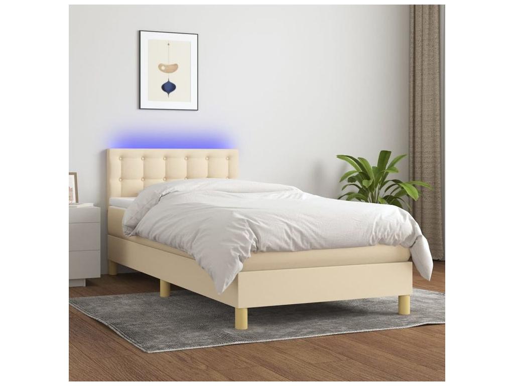 Bohometop bed base with LED mattress, Cream 100x200 cm, Fabric 64981OGDS