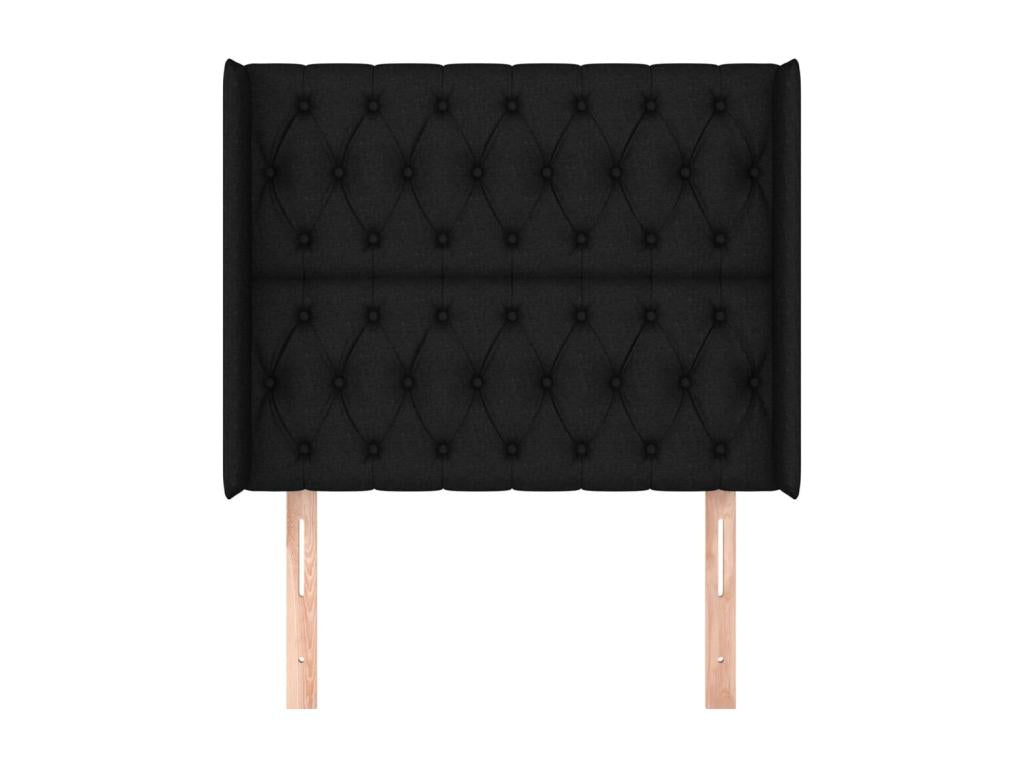 Headboard with wings, black, 93x16x118/128 cm, fabric