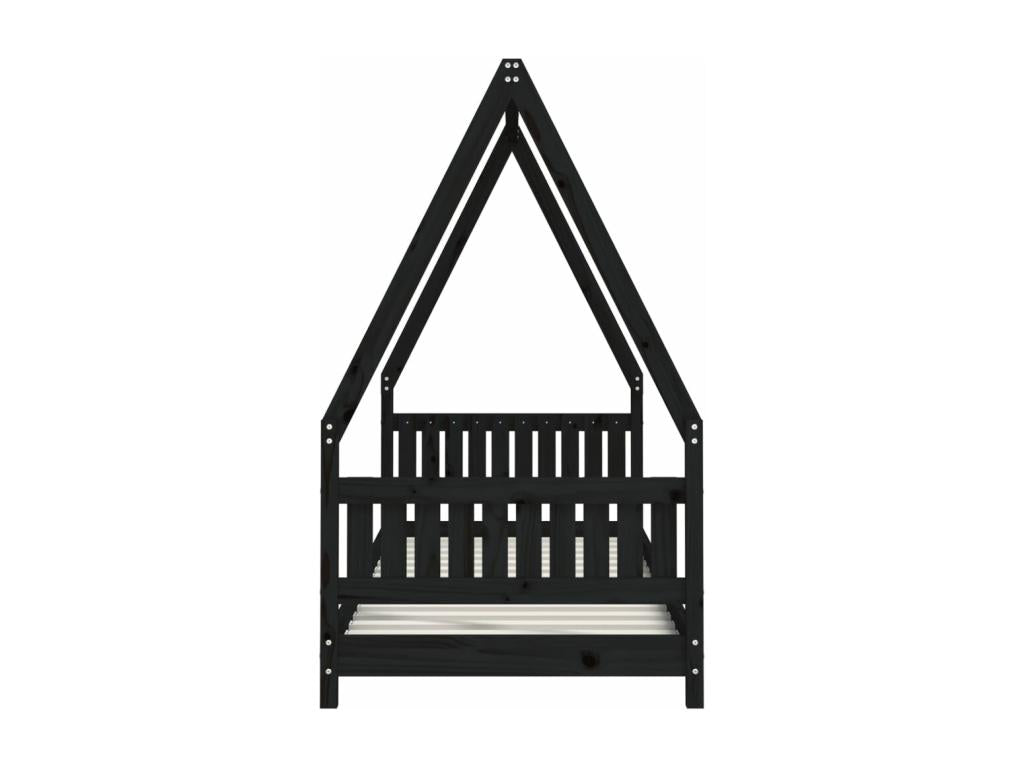 Black children's bed frame 80x200 solid pine wood 26379FPRV