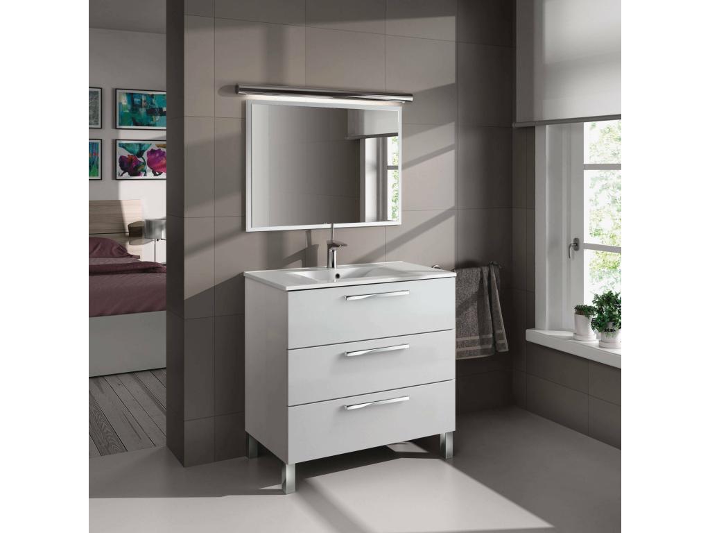 Bohometop Vanity Unit, Bathroom Cabinet with 3 Drawers and Mirror (Sink Not Included), 80x45x86 cm, Glossy White, 04340RJPN
