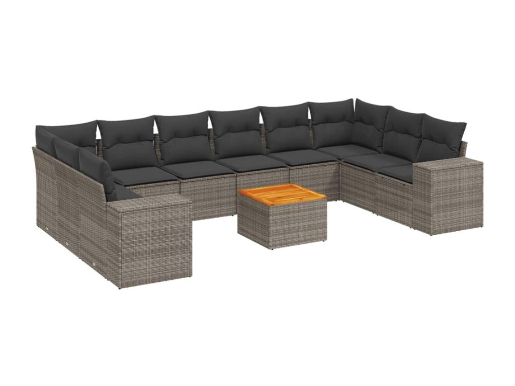 11-piece garden furniture set with grey resin wicker cushions 84743ZQSB