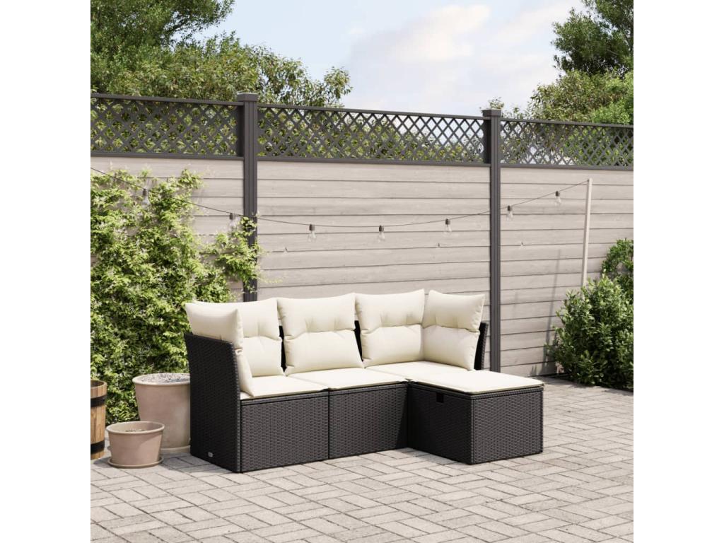 4-piece garden furniture set with cushions, black resin wicker 82569IQRU