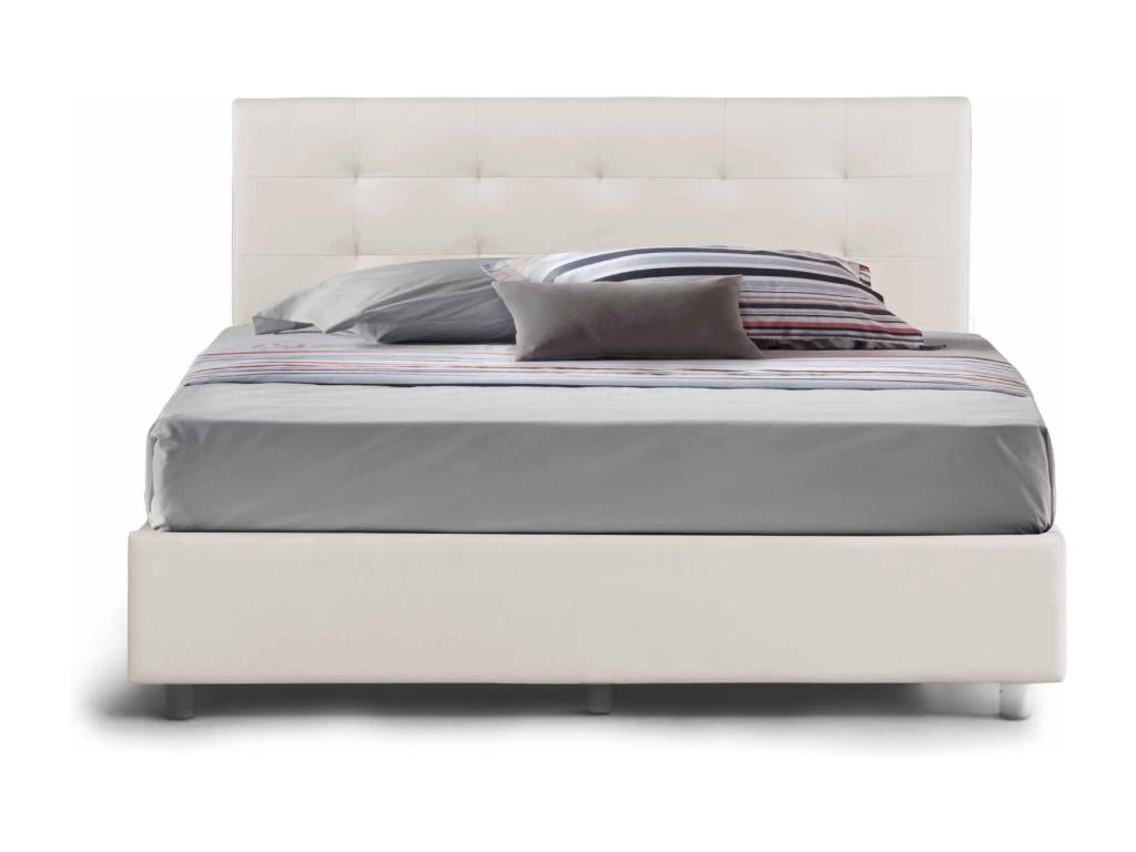 Bohometop Double Bed with Storage and Headboard in Eco-Leather, Made in Italy, Front Opening, Suitable for a 160x190 cm Mattress, White, 44148OOVM
