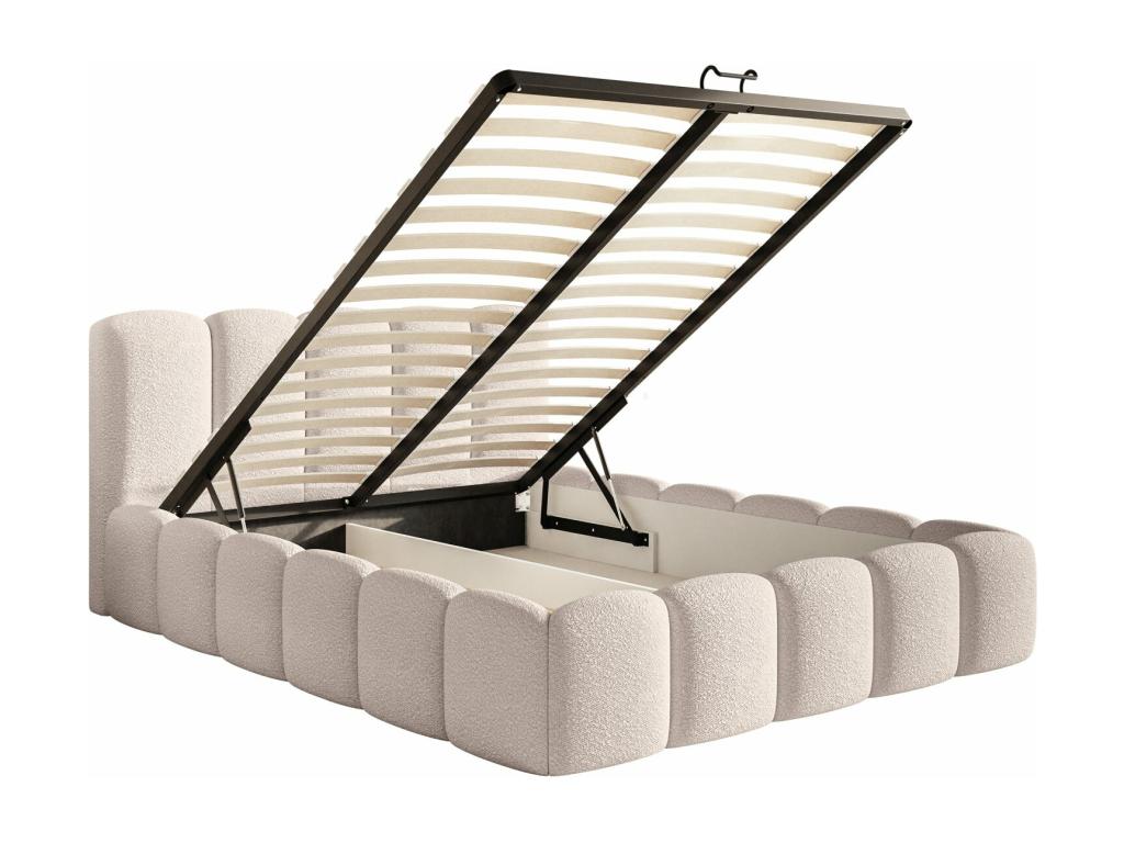 Storage bed with headboard - 160x200 cm - in light beige bouclé fabric - Bohometop 36685NVKB