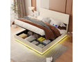 140x200cm Storage Bed - Double Bed with LED Lighting, Adjustable Headboard and USB Port - in Beige Velvet
