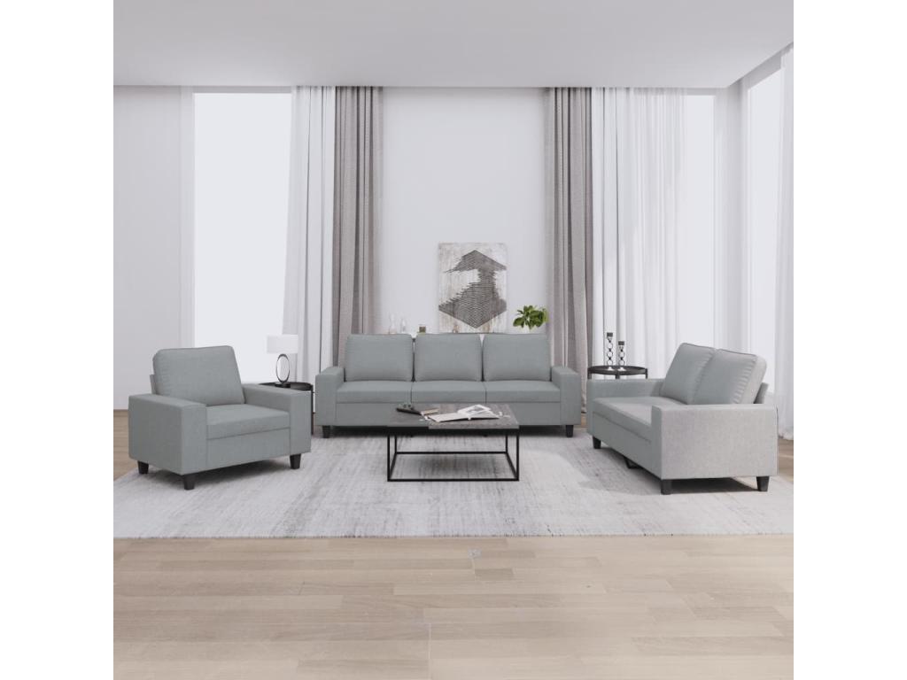 3-piece sofa set, light grey fabric 51995ILFZ