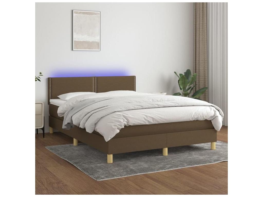 Nidchicshop bed base with mattress and LED lighting, dark brown, 140x190 cm, 61386QLPL